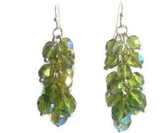 Olive Grove - Green Earrings - Czech Bead Cluster Dangle Earrings