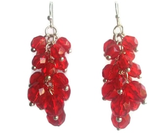 Scarlet - Red Earrings - Sparkling Czech Bead Cluster Dangle Earrings