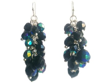 Glamour - Black Earrings - Sparkling Czech Bead Cluster Dangle Earrings