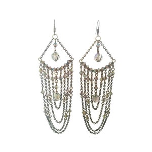 Shimmer - Swarovski Crystal-Old Brass Chain Earrings - Neutral-Bronze