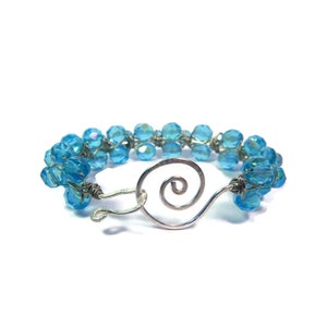 Czech Glass Bracelet | Blue Crystal Bracelet | Swirl Clasp Bracelet | Wire Wrapped Jewelry | Unique Beaded Bracelets | Beaded Bangle