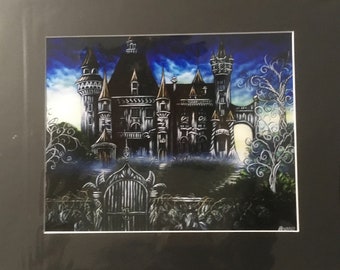 Gothic Dark Landscape Castle With Twisting Trees Reproduction Print