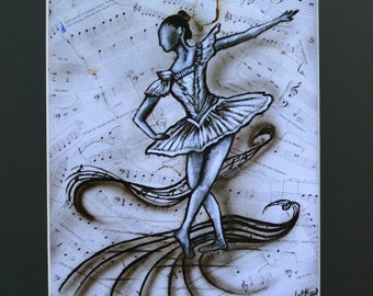 Wall Art Ballerina Dancing On Music Recital Reproduction Print