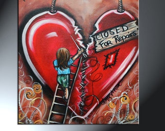 Closed For Repairs Little Girl Sewing Up Broken Heart Art Print