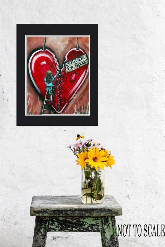 Closed for Repairs Art Print: Little Girl Sewing Broken Heart - Etsy
