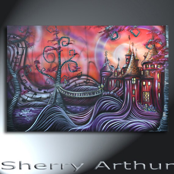 castle swirly trees painting