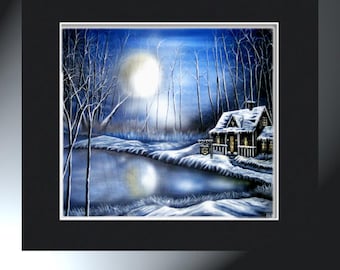 Full Moon Cabin By The Light Of The Moon Reproduction Print