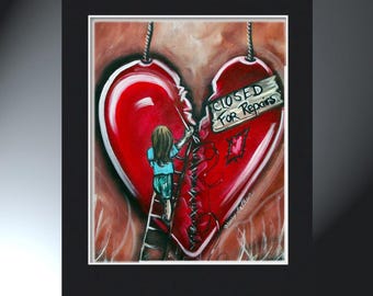 Closed for Repairs Art Print: Little Girl Sewing Broken Heart - Etsy