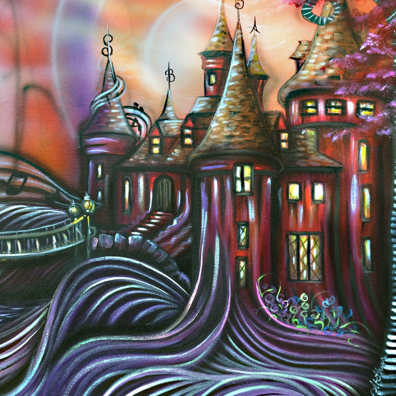 Castle Painting Original Whimsical Art on Canvas Etsy