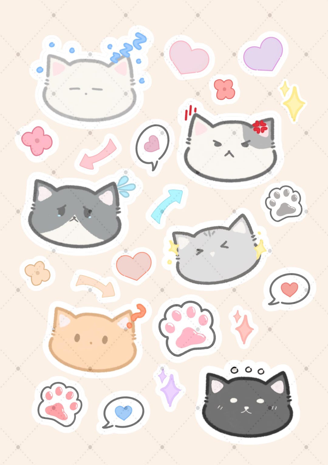Kawaii Cat Stickers Pastel Kitty PNG Pack (digital) - Etsy