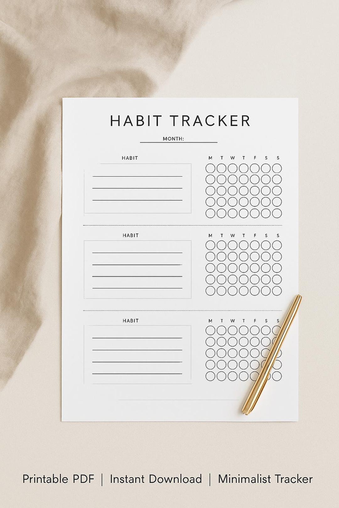 Minimalist Habit Tracker | Printable Monthly Habit Planner - Etsy