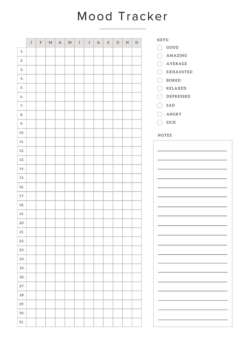 Minimalist Mood Tracker Printable, Yearly Mental Health Log (PDF) - Etsy