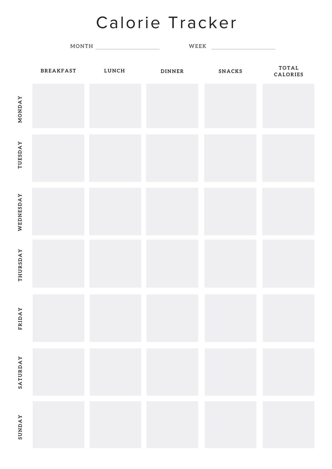 Weekly Calorie Tracker Printable: Minimalist Food Log (PDF) - Etsy