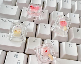 Candy Bunny hars keycap, schattige vlinderdas, ijskonijntje, MX Cherry Switches mechanisch toetsenbord, ambachtelijke keycap, handgemaakt cadeau, cadeau voor haar