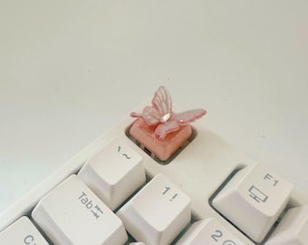 Tecla artesanal mariposa rosa brillante: teclado MX Cherry Switch