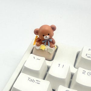 Kawaii Bear Keycap, Cloud Star Artisan Keycap, Cute Keyboard Cap, Desk Aesthetic, Gift for Gamers, Cute Desk Decor, Gift for her