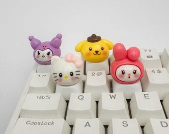 Juego de teclas Kawaii Sanrio, teclas artesanales de Anime Friends, interruptores MX Cherry, Pompompurin, regalo para ella, Kuromi, My Melody, Hello Kitty