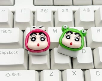 Tecla de Shin-chan con crayones, teclas divertidas de cosplay de rana y cangrejo de anime, linda tecla de Shin Chan Cherry MX, regalo para gamers, configuración de escritorio, tecla artesanal