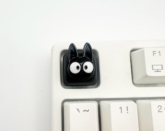 Tecla Kawaii de gato negro, tecla artesanal de gato anime, tecla Esc de gatito lindo, regalo para configuración de escritorio, gato Jiji, gato de ojos grandes, tecla artesanal linda