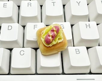 Cute Hotdog Keycap, Sausage Bread Keycap, MX Cherry Switches Mechanical Keyboard, Artisan Keycap, Handmade Gift, Custom Keycap, Gift for her