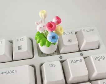 Tecla Rabbit Flower Pot: Kawaii Planter, interruptor Cherry MX Artisan