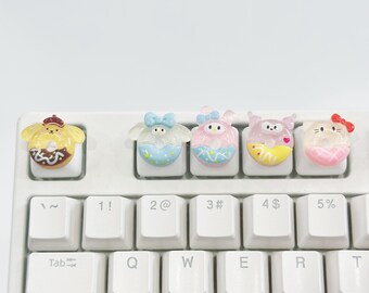 Tecla con diseño de lindas donas, cristal brillante, interruptores MX Cherry, Pompompurin, regalo para ella, Kuromi, Cinnamoroll, Hello Kitty, Pochacco, Cathy