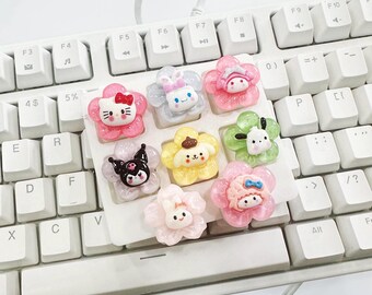 Tecla Kawaii Flower, Crystal Sparkling, interruptores MX Cherry, Pompompurin, regalo para ella, Kuromi, Cinnamoroll, Hello Kitty, Pochacco, Cathy