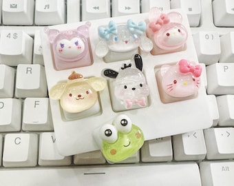 Tecla con personaje de Sanrio, Crystal Sparkling, interruptores MX Cherry, Pompompurin, regalo para ella, Kuromi, Cinnamoroll, Hello Kitty, Pochacco, Cathy