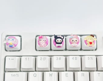 Tecla mini con personaje de Sanrio, Crystal Sparkling, interruptores MX Cherry, Pompompurin, regalo para ella, Kuromi, Cinnamoroll, Hello Kitty, Pochacco