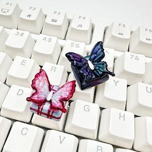 Gradient Sparkle Butterfly Keycap, MX Cherry Switches Mechanical Keyboard, Artisan Keycap, Butterfly lover gift, Custom Keycap, Gift for her