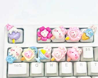 Tecla Kawaii Bunny Ice Cream, Tecla Cute Cake Rabbit, Tecla Dessert Artisan para teclado mecánico