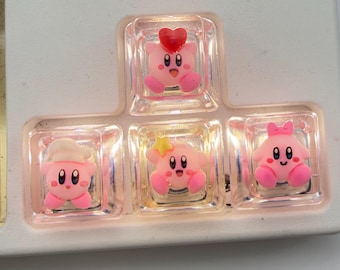 Kirby Resin Keycap Set (4P), Crystal clear, Cute Kirby Keycap, Kawaii Anime Keycaps Cherry MX, Pink Gaming Desk Setup, Mechanical Keyboard