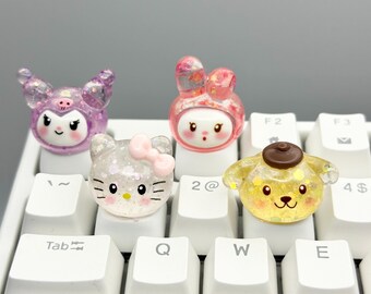 Tecla Kawaii Sanrio, Cristal Brillante, Interruptores MX Cherry, Pompompurin, Regalo para ella, Kuromi, My Melody, Hello Kitty