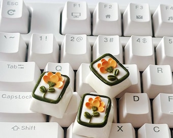 Framed Flower Art Keycap, MX Cherry Switches Mechanical Keyboard Accessory, Artisan Keycap, Handmade Gift, Custom Keycap, Gift for her