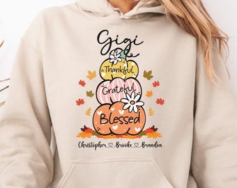 Personalized Gigi Sweatshirt with Names, Fall Sweatshirt for Gigi, Blessed Gigi Pumpkin Fall Sweatshirt Shirt Hoodie from grandkids Kids