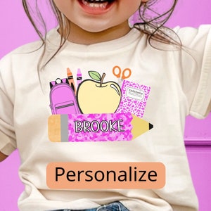 Personalized Back to School Shirt Girls, Custom Name Shirt for Kids, Kindergarten Shirt Girl, Camo School Shirt, First Day of School Shirt