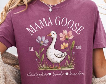 Personalized Mama Goose Shirt, Mom Shirt Kids Names, Goose Mama Shirt, Goose Lover Shirt New Mama, Mothers Day Birthday Gift, Custom Mama
