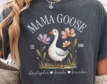 Personalized Mama Goose Shirt, Mom Shirt Kids Names, Goose Mama Shirt, Goose Lover Shirt New Mama, Mothers Day Birthday Gift, Custom Mama