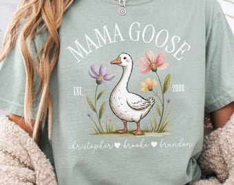 Personalized Mama Goose Shirt, Mom Shirt Kids Names, Goose Mama Shirt, Goose Lover Shirt New Mama, Mothers Day Birthday Gift, Custom Mama