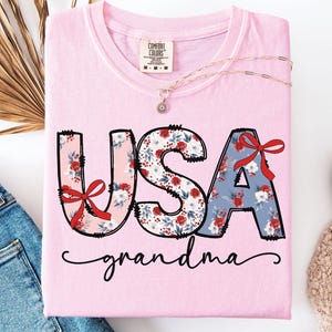 Custom USA Shirt for Women American Shirt USA Comfort Color Shirt for 4th of July Grandma Shirt Patriotic Shirt Personalized Grandma Shirt