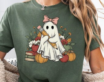 Teacher Halloween Ghost Shirt, Comfort Colors Teacher Shirt Halloween Teacher Shirt, Fall Teacher Shirt Spooky Teacher Pumpkin Teacher Shirt