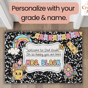 Personalized Teacher Classroom Doormat, Custom Composition Notebook Classroom Rug, Classroom Decor, Teacher Gift, Back To School Black