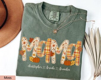 Personalized Mama Shirt with Kids Names, Fall Mama Shirt, Mama Pumpkin Shirt Custom Mama Fall Shirt, Mama Comfort Colors Fall Shirt Tee