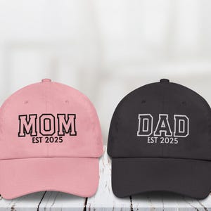 Custom Mom and Dad Hats New Mom and Dad to Be Embroidered Mom Hat for Mom Embroidered Dad Hat Gift for New Parents, Baby Announcement Gift