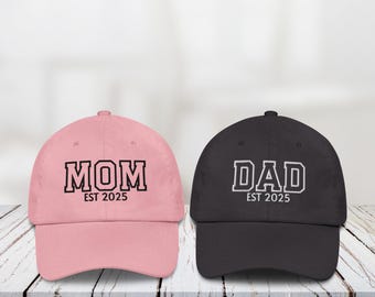 Custom Mom and Dad Hats New Mom and Dad to Be Embroidered Mom Hat for Mom Embroidered Dad Hat Gift for New Parents, Baby Announcement Gift