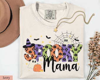 Spooky Mama Halloween Shirt, Halloween Mom Shirt Halloween Comfort Colors Shirt Preppy Halloween Shirt, Cute Halloween Mama Tee, Spooky Mama
