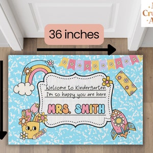 Personalized Teacher Classroom Doormat, Custom Composition Notebook Classroom Rug, Classroom Decor, Teacher Gift, Back To School Blue