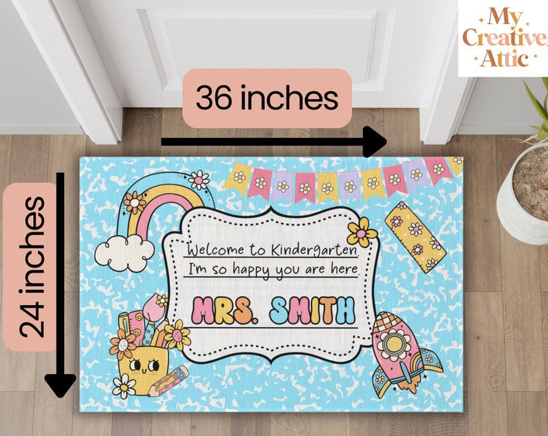 Personalized Teacher Classroom Doormat, Custom Composition Notebook Classroom Rug, Classroom Decor, Teacher Gift, Back To School Blue