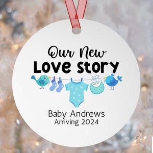 Personalized New Baby Boy Christmas Ornament, Baby Announcement, Expecting Baby Ornament, Pregnancy Gift Ornament,  Baby Reveal Gift