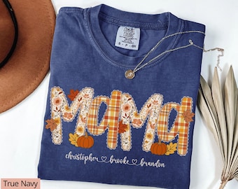 Personalized Mama Shirt with Kids Names, Fall Mama Shirt, Mama Pumpkin Shirt Custom Mama Fall Shirt, Mama Comfort Colors Fall Shirt Tee